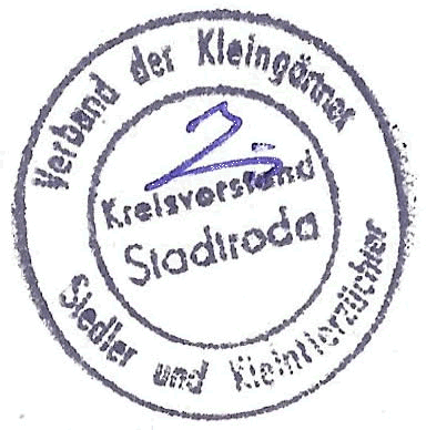 Siegel Verband der Klieingärtner, Siedler und Kleintierzüchter, Kreisverband Stadtroda 1983.